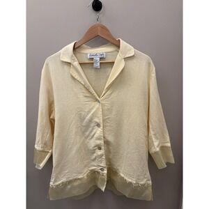 Samantha Taylor jacket shirt large pale yellow linen Rayon